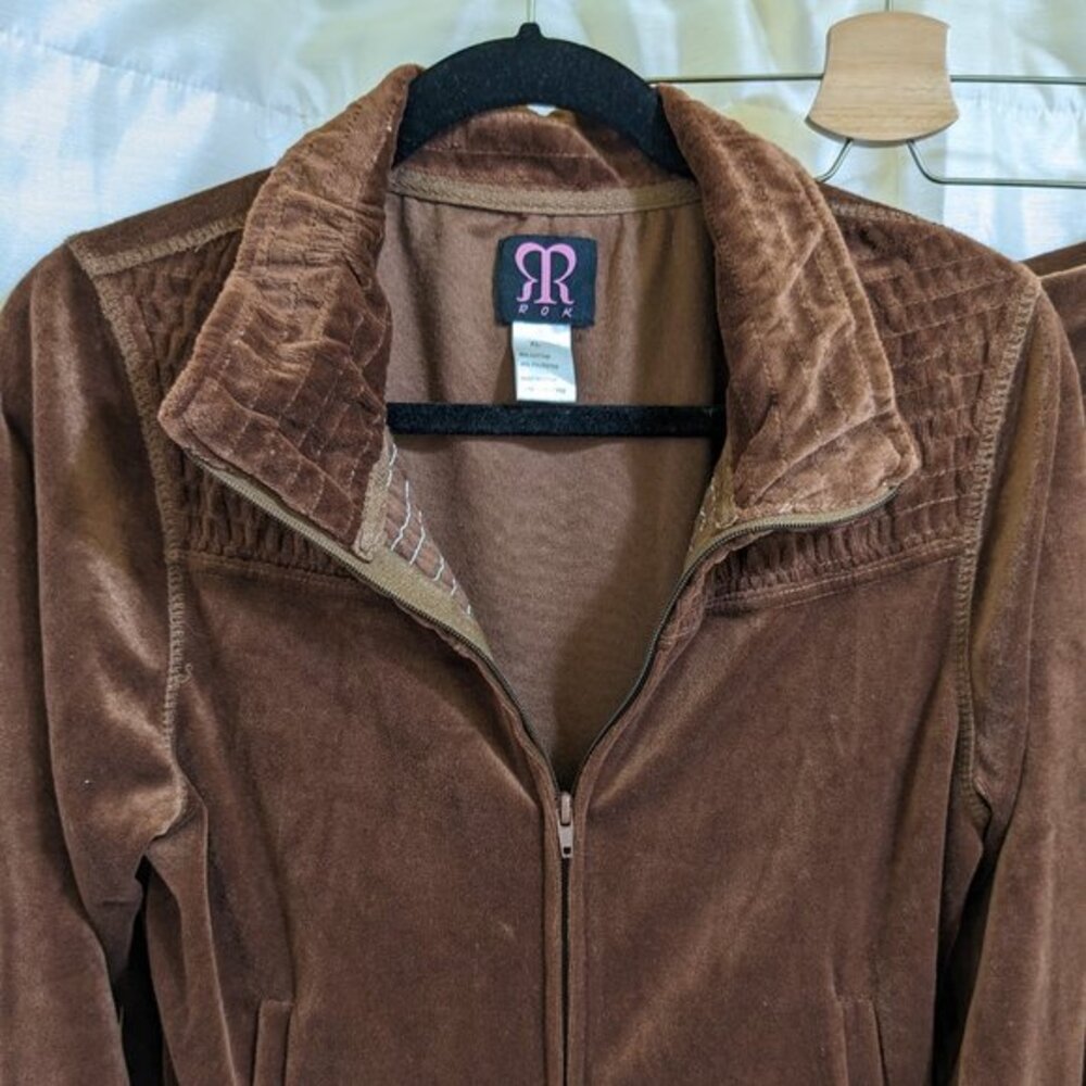 ROK Brown Velour Track Suit Set - Jacket & Pants - Vintage Loungewear‎ - Sz XL